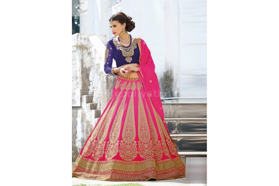 blue and pink lehenga choli